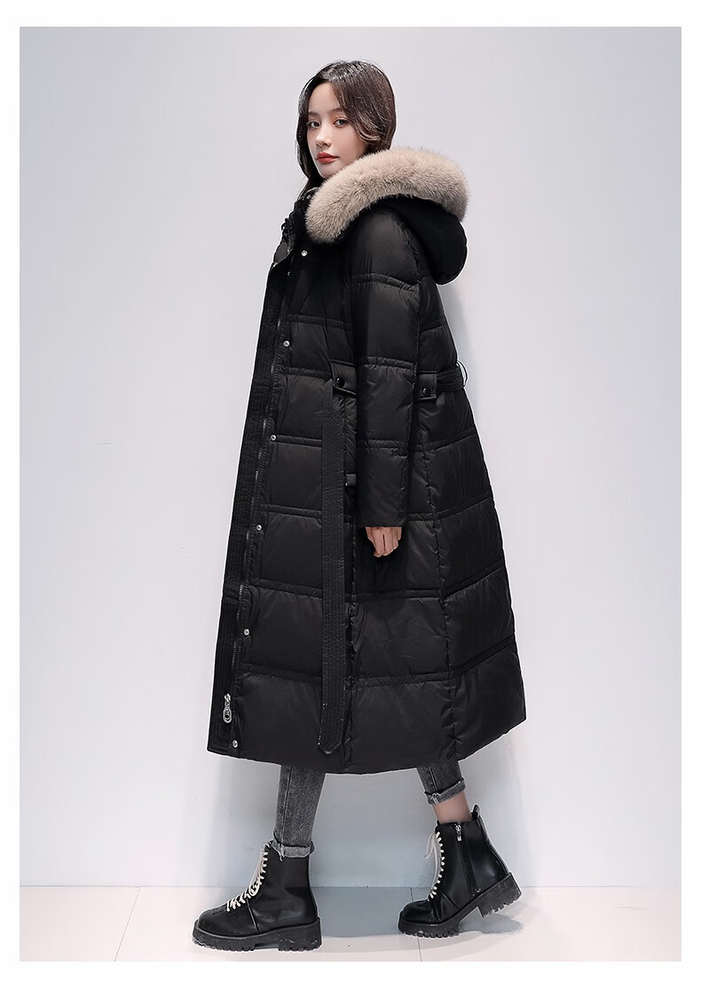 雅鹿羽绒服女中长款过膝加厚连帽修身显瘦狐狸毛领超长冬装外套hn