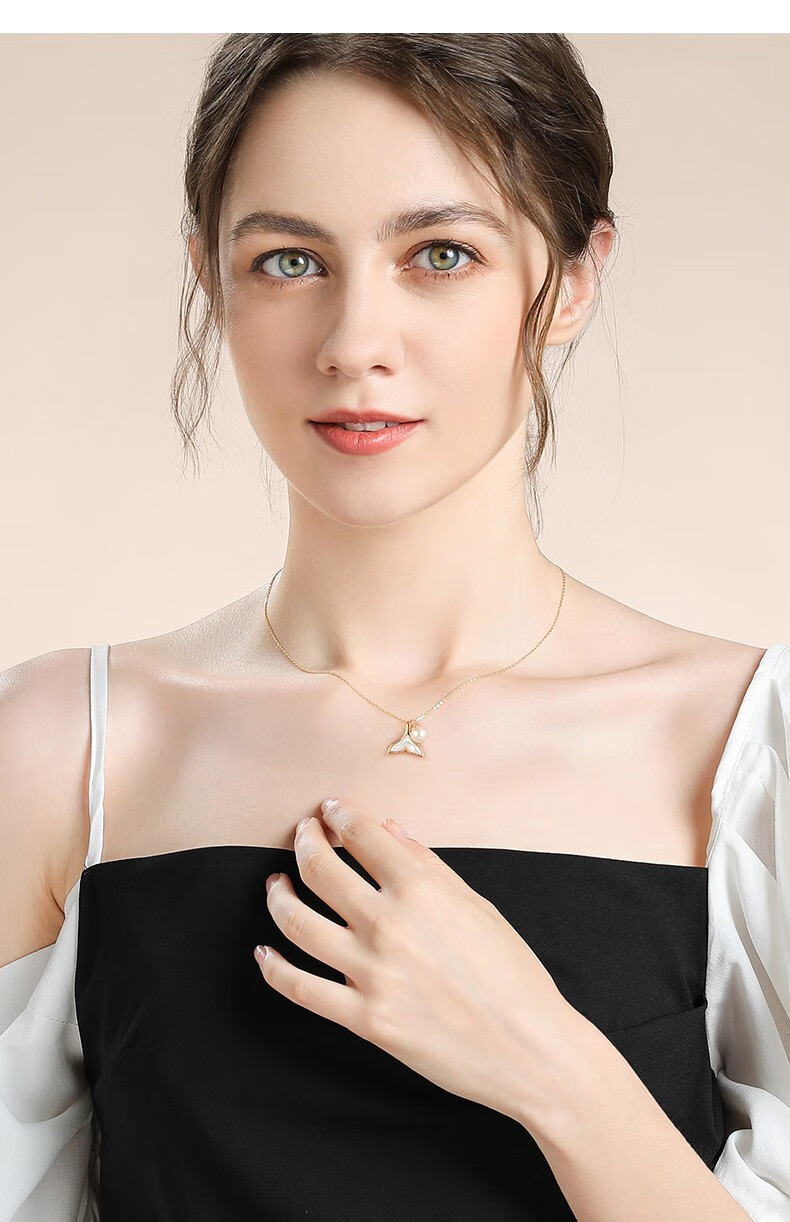 法卡曼品牌项链女美女人鱼传说18k玫瑰彩金日本akoya海水珍珠鱼尾锁骨