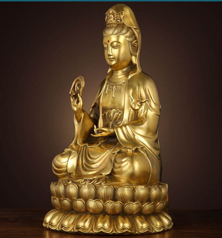 ienki观自在铜观音佛像摆件供奉家用客厅装饰品南海坐莲铜观世音菩萨