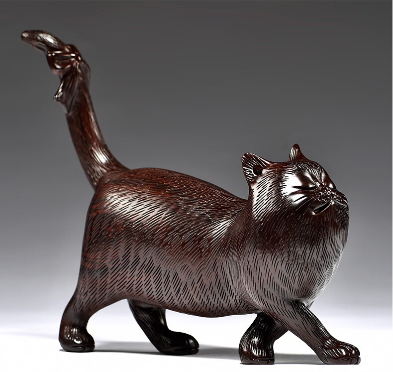 艺永轩黑檀木雕猫摆件工艺品实木动物可爱小猫家居客厅玄关装饰董事长