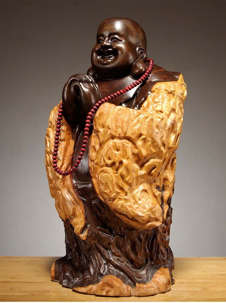 黑檀木精雕刻弥勒佛根雕摆件大号恭喜笑佛工艺品红木家居玄关装饰送礼