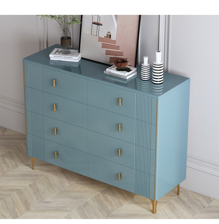 三洁斗柜客厅简约现代斗柜卧室实木靠墙收纳柜轻奢岩板六八斗储物柜