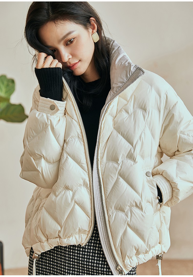 dosharp品牌白鸭毛短款羽绒服女2021秋冬新款撞色轻薄保暖外套黑色m