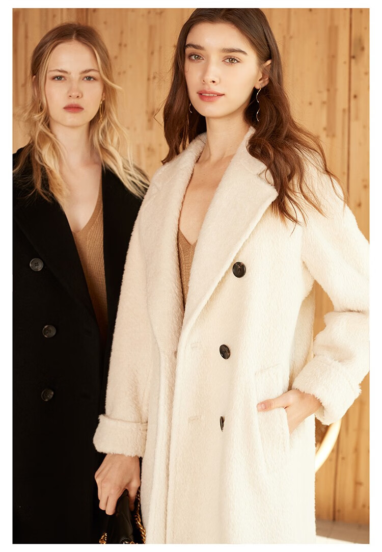 瑟俐品牌高端白色苏力羊驼绒大衣女中长款双面阿尔巴卡羊毛呢外套冬