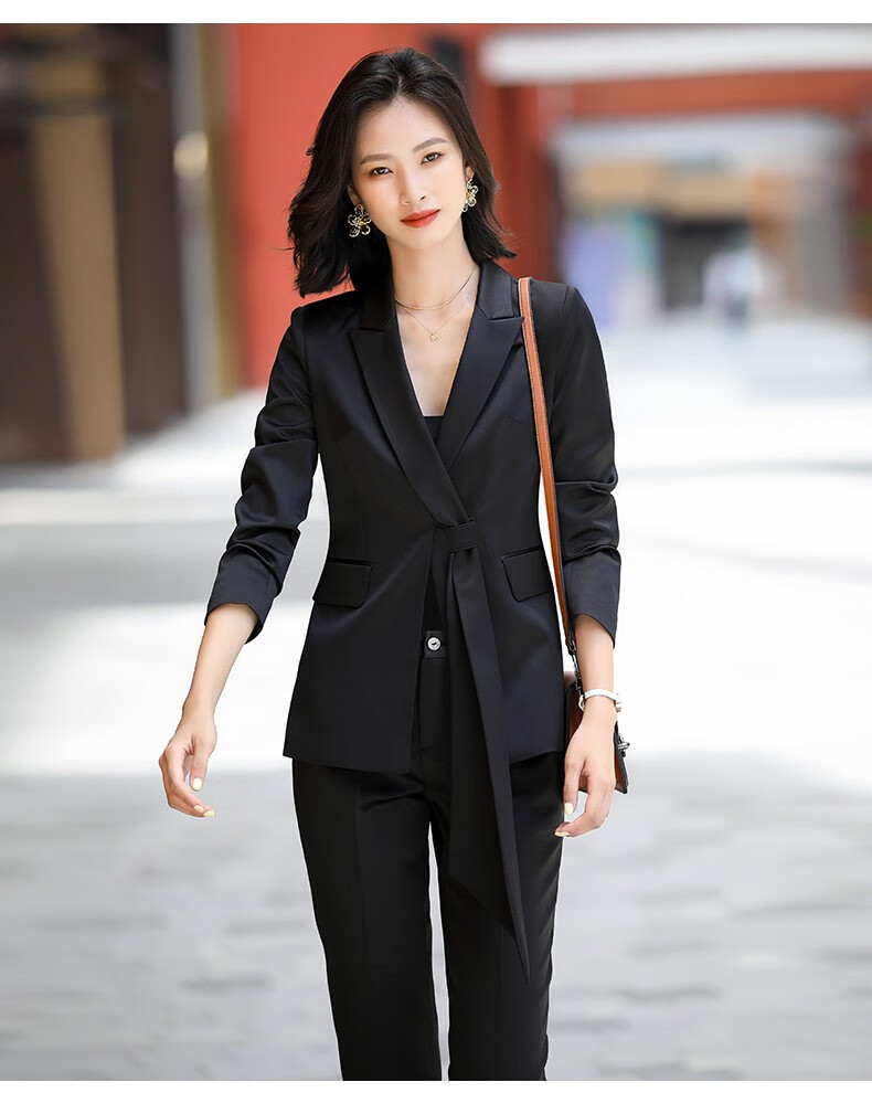安依莲职业装女装套装秋冬新品韩版修身不规则小西装套装女洋气御姐范