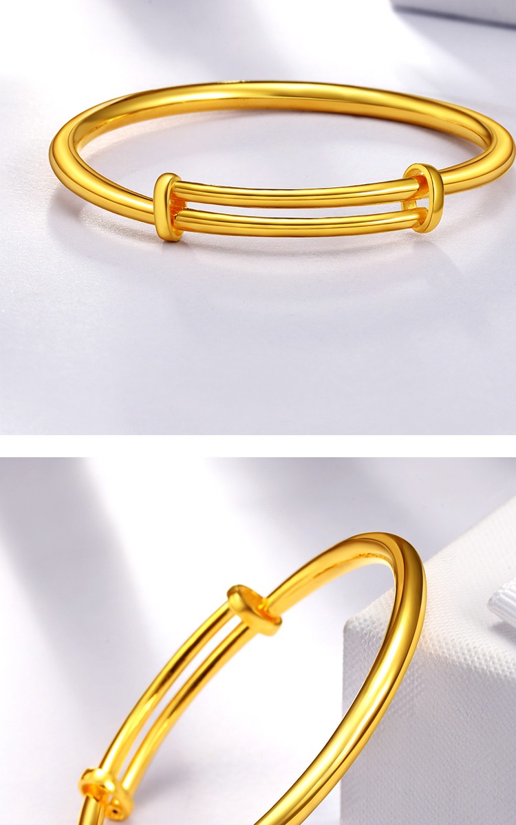 三八妇女节礼物老庙黄金黄金手镯足金光面推拉式可调节大小金镯子女