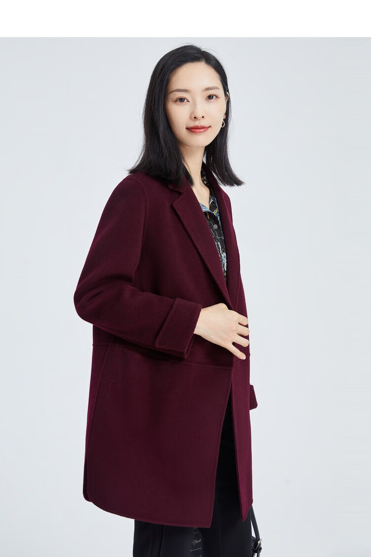 娜尔思多色可选羊毛毛呢大衣女秋冬新款中长款外套 黑色 46/xxxl