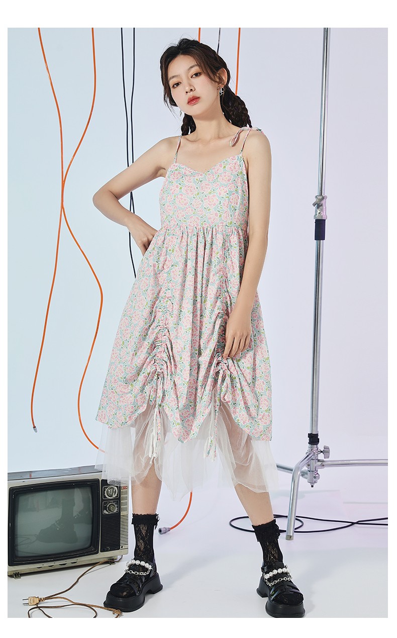 金苑裙子女2022夏季新款飘带披肩吊带网纱连衣裙子两件g222126 彩色 m