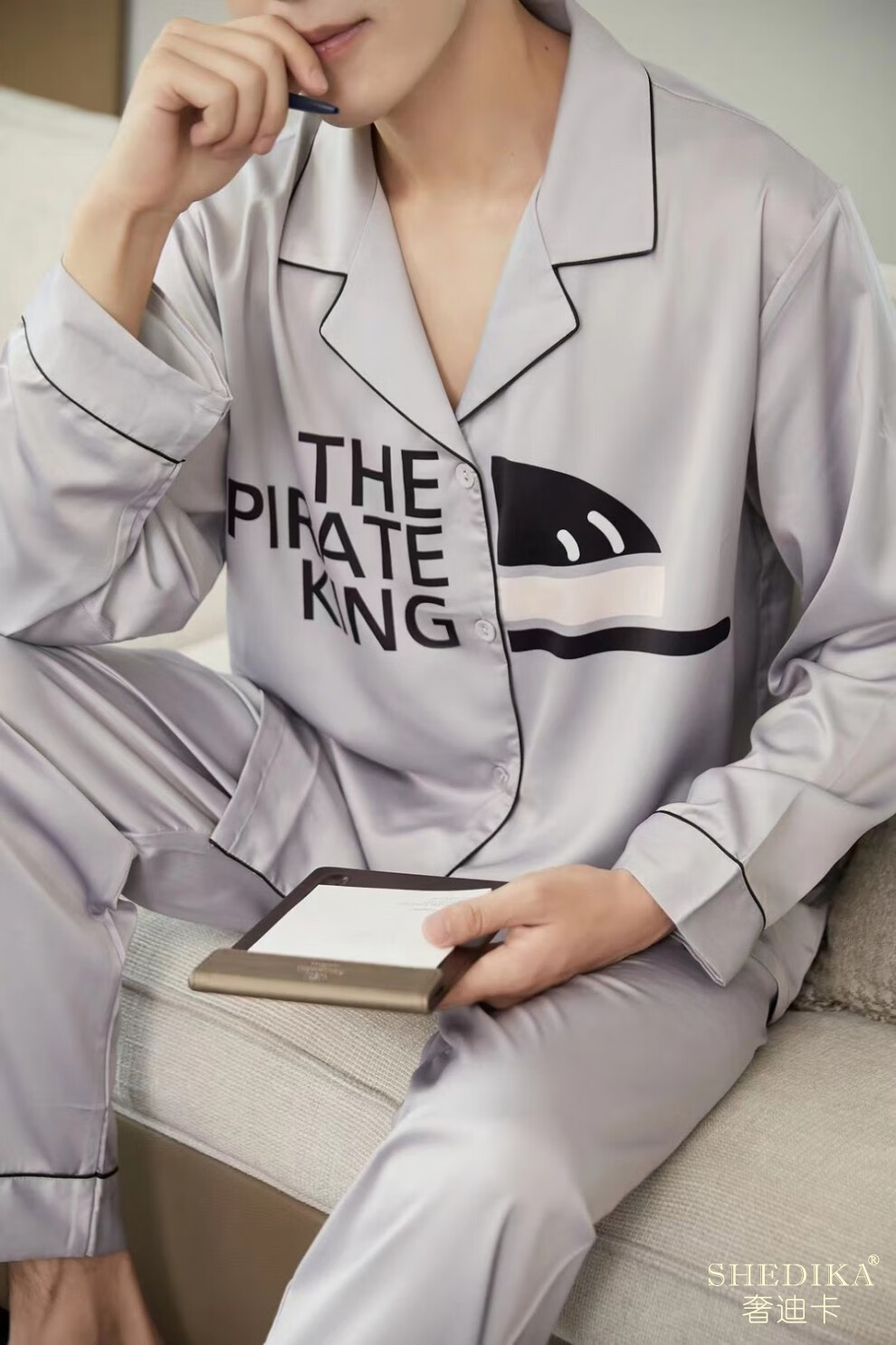 shedika奢迪卡轻奢品牌睡衣男冰丝春秋潮流时尚休闲套装白色男款xl