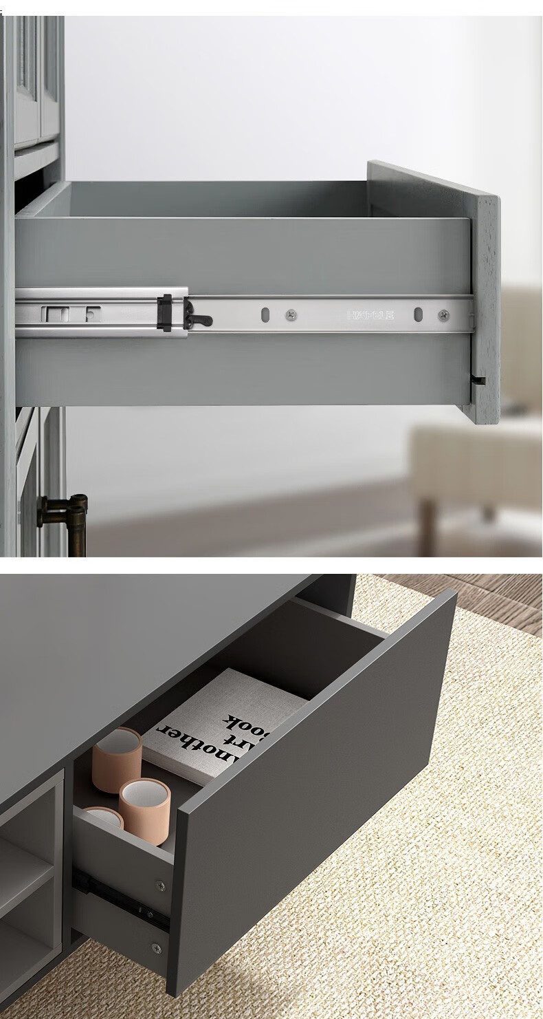 德国海福乐hafele家具抽屉隐形免拉手反弹侧装全拉出三节自弹导轨