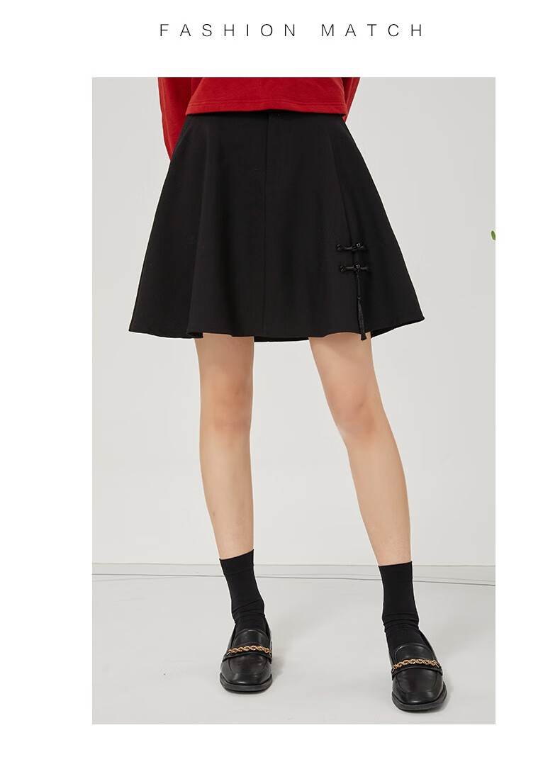 金苑裙子女2022春季新款时尚复古小个子黑色a字半身短裙女b221111黑色