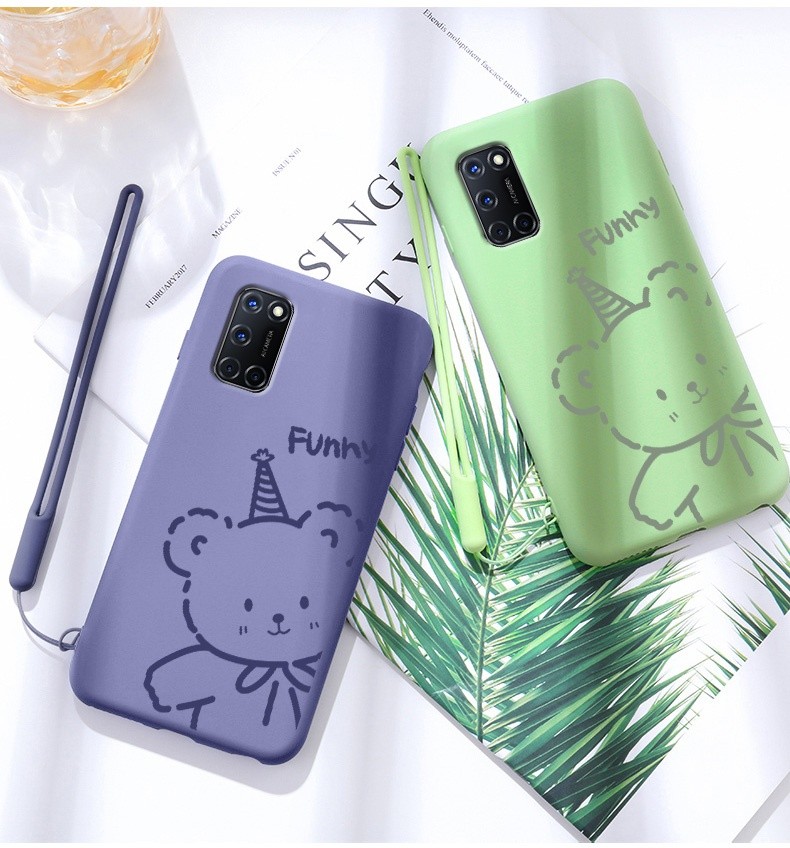 茨诺oppoa92s手机壳oppo a52保护套女液态硅胶a32可爱熊小清新带挂绳