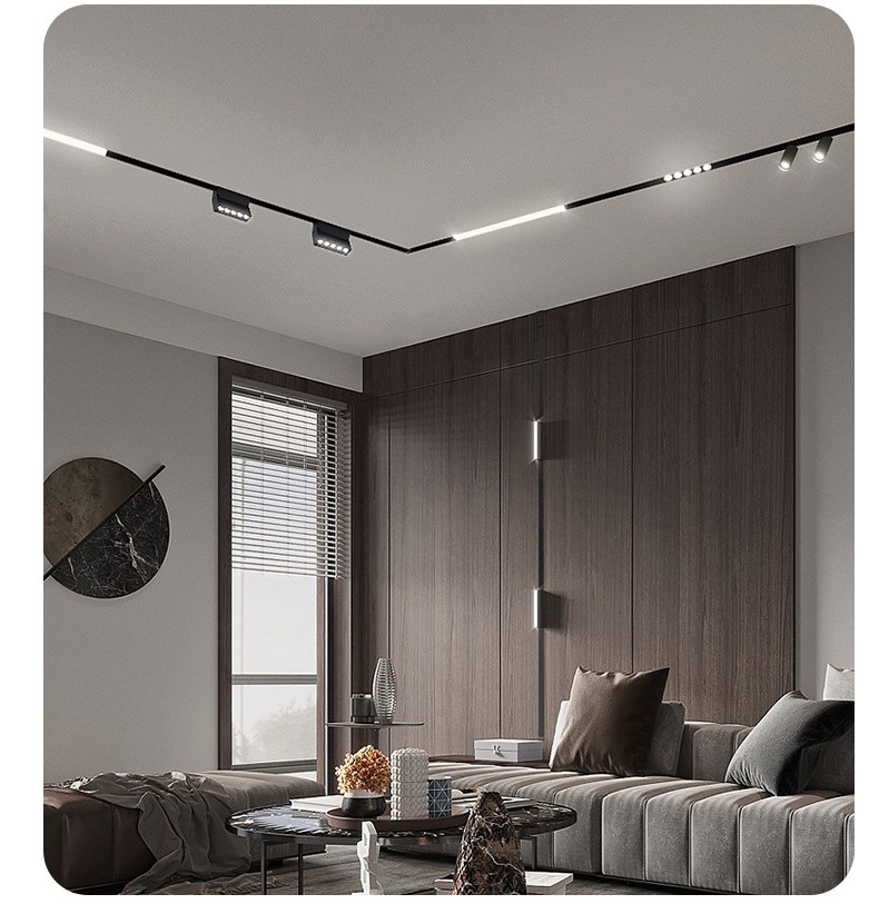 暗装磁吸轨道灯嵌入式无主灯设计客厅led射灯家用照明明装导轨灯聚光