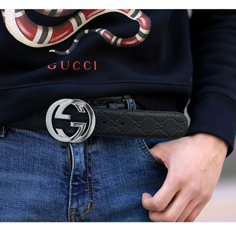 gucci古驰皮带经典款guccisignature牛皮双g压纹男士腰带411924cwc1n