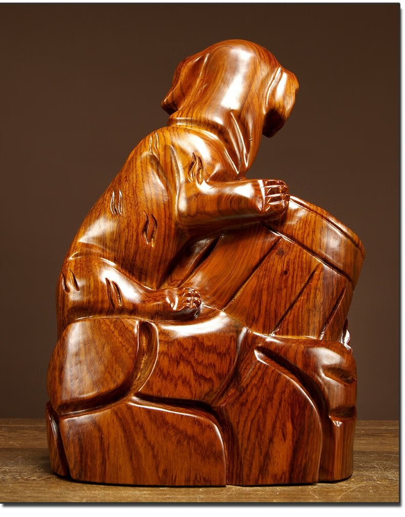 狗摆件红木酒架家居办公客厅酒柜装饰工艺品摆设创意礼品木雕狗摆件