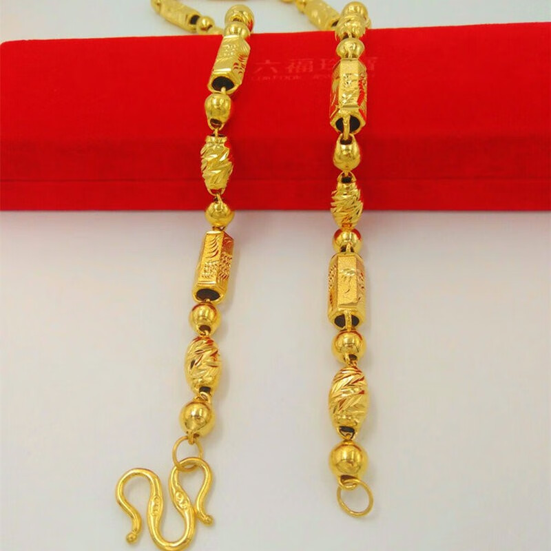 越南沙金项链男空心镀金大链子久不掉色粗佛珠竹节金首饰 1号60厘米长