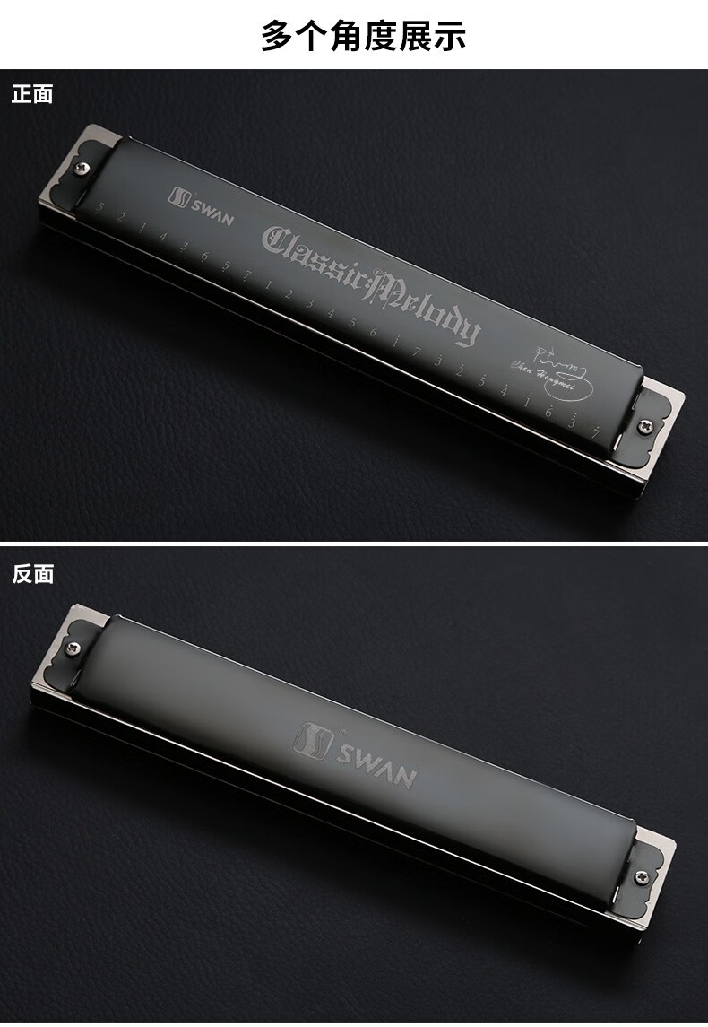 swan天鹅24孔复音口琴24hw全音符标识学生成人初学推荐用演奏口琴 d调