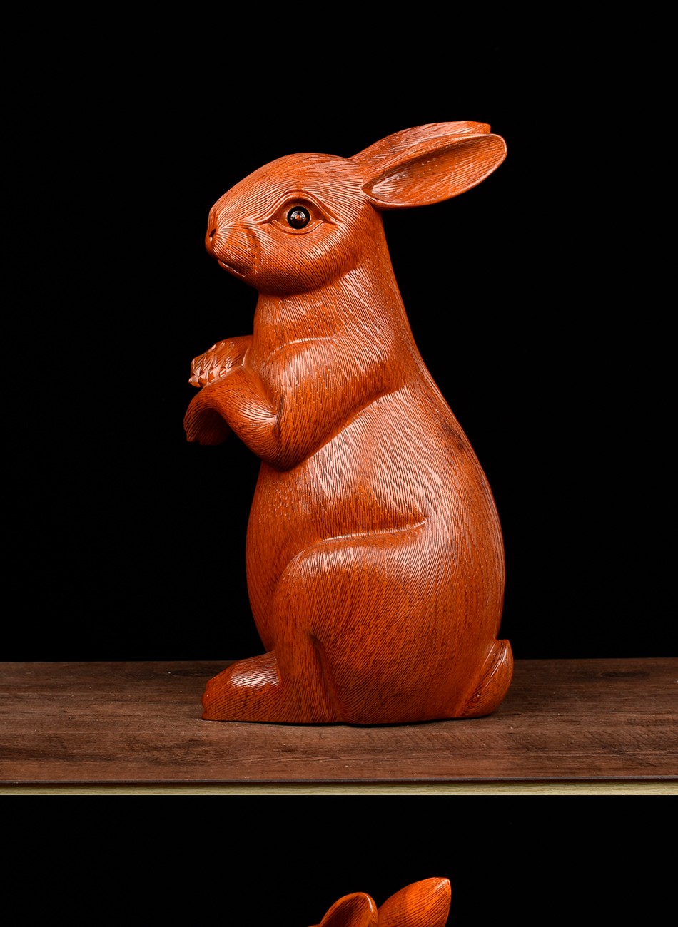 御木轩花梨木雕招财玉兔摆件生肖兔工艺品家居客厅装饰品招财玉兔
