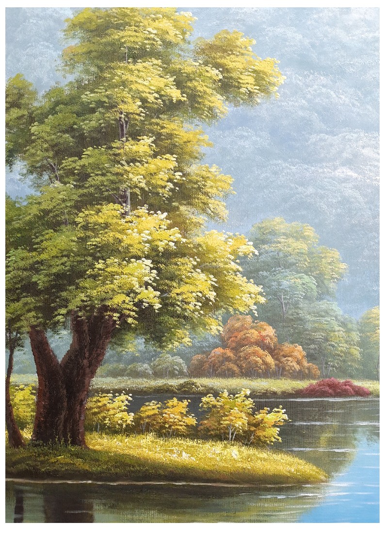 水竞油画欧式沙发背景墙装饰画客厅山水画风景挂画美式手绘壁画横幅