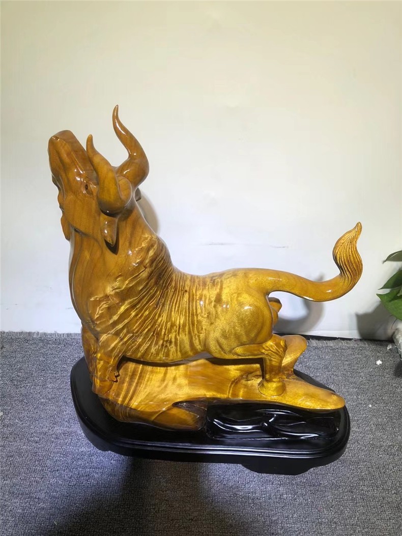 名态 金丝楠木牛气冲天大黄牛根雕艺术品小叶桢楠水波纹手工雕刻工艺