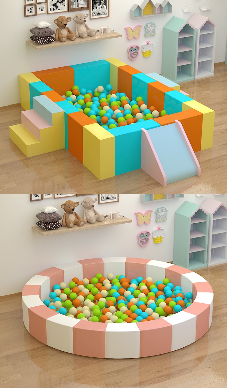 海洋球池围栏室内小孩滑梯波波球池游乐场早教家用软体百万海洋球直角