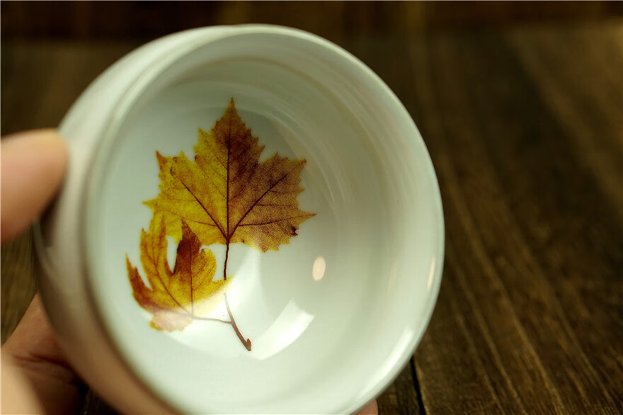 白釉木叶盏周源华口径8建阳建盏主人杯工艺叶822