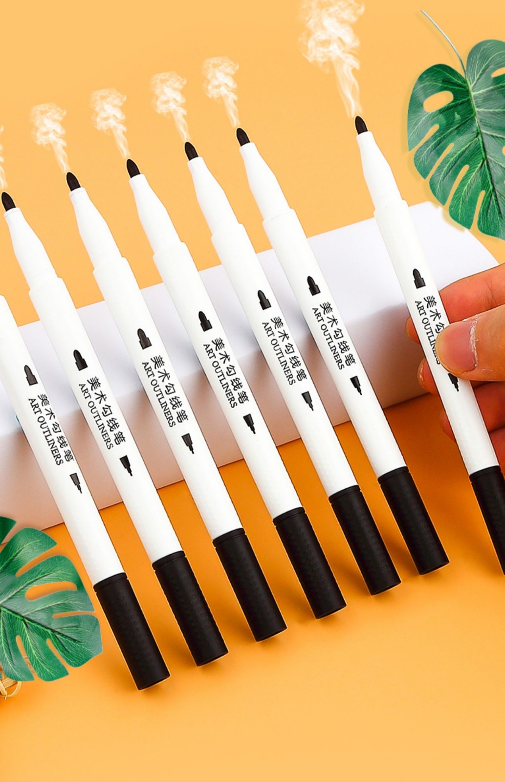 晨光双头勾线笔水性记号笔小头细头黑色学生用速干防水笔儿童美术绘画