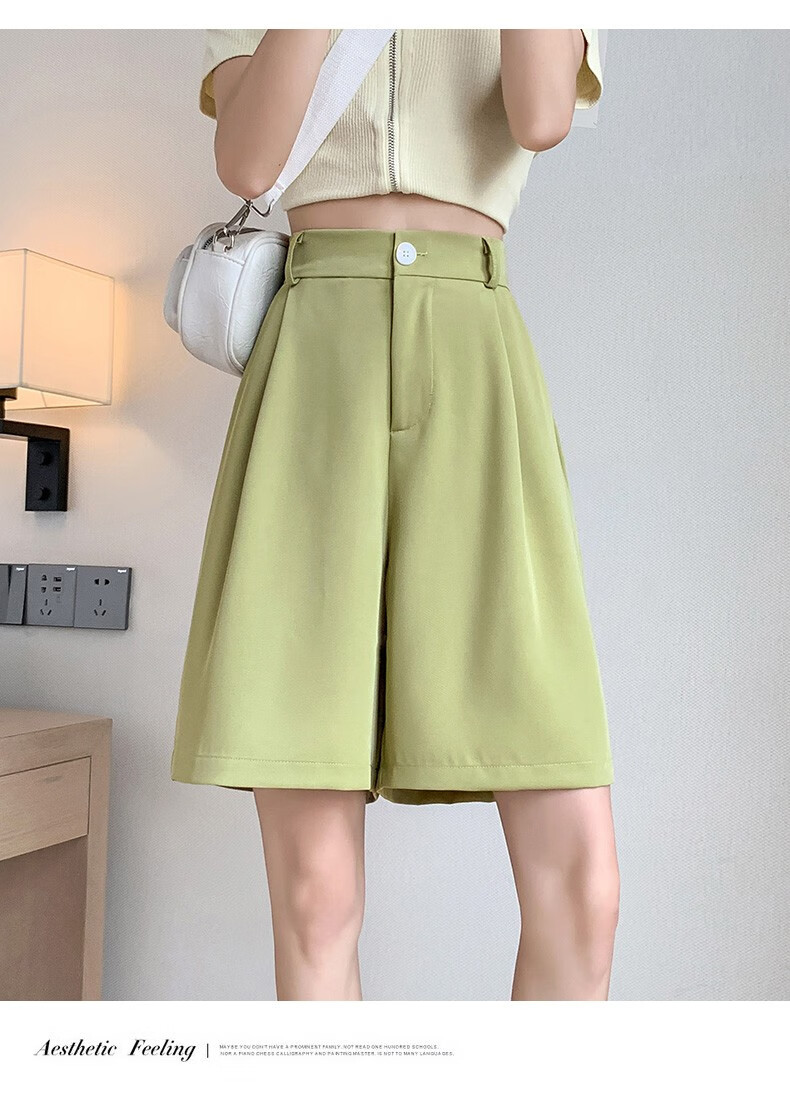 LangSha Women's Suit Shorts, Lightweight And Loose-Fitting for Summer Wear, Wide-Leg Five-Point Shorts, High-Waisted A-Line Slimming Casual Shorts 30