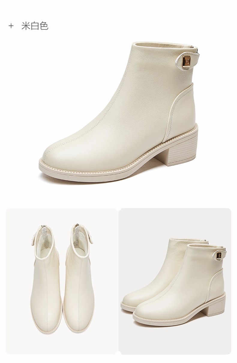 康奈女鞋 2020年冬季女士新款女靴时尚圆头保暖短筒靴百搭粗跟舒适女