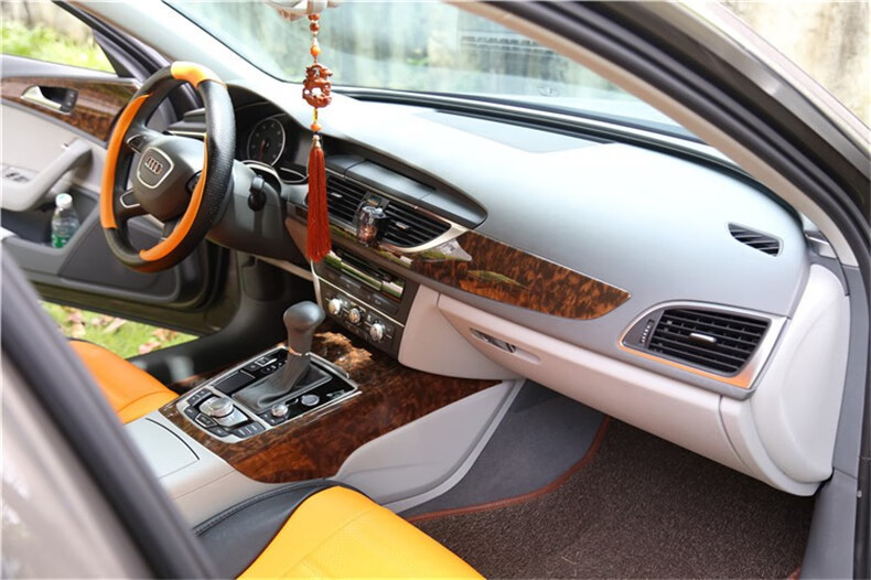 驹傲12/13/14/15/16年17款奥迪a6l内饰桃木贴汽车排挡中控改装饰 储物