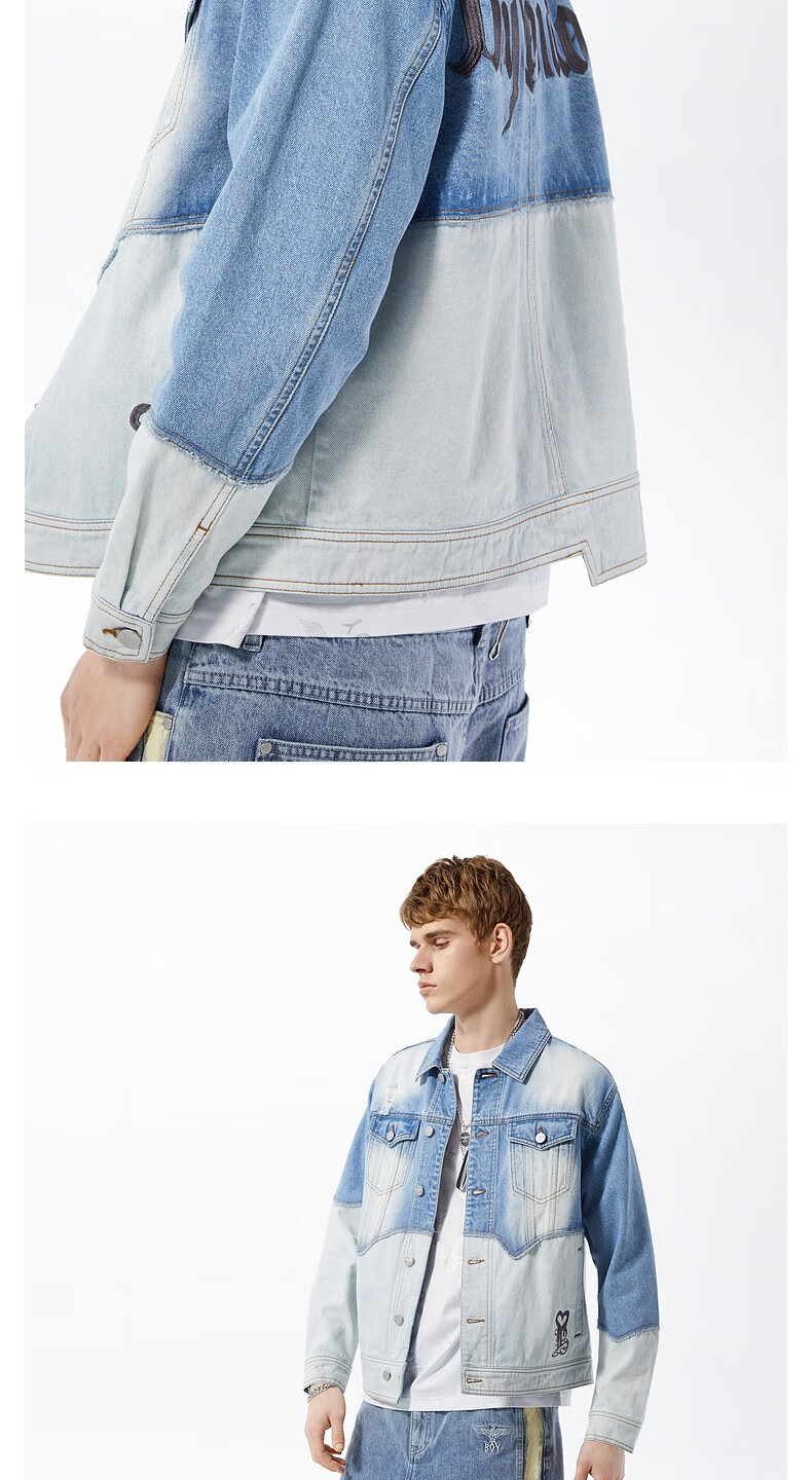 boylondon外套男女款2022新品哥特字母蓝白拼接牛仔夹克n50003 蓝色 l