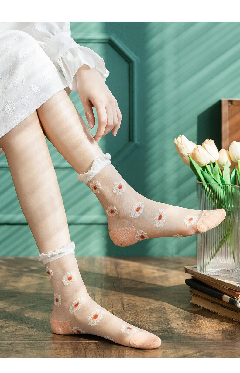 尔晏袜子女春季中筒袜女短袜水晶袜薄款文艺卡丝半透明玻璃丝春秋短袜