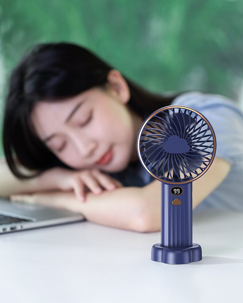 爱礼优数显手持小风扇usb迷你大风力可充电型可爱手握小型随身便携式