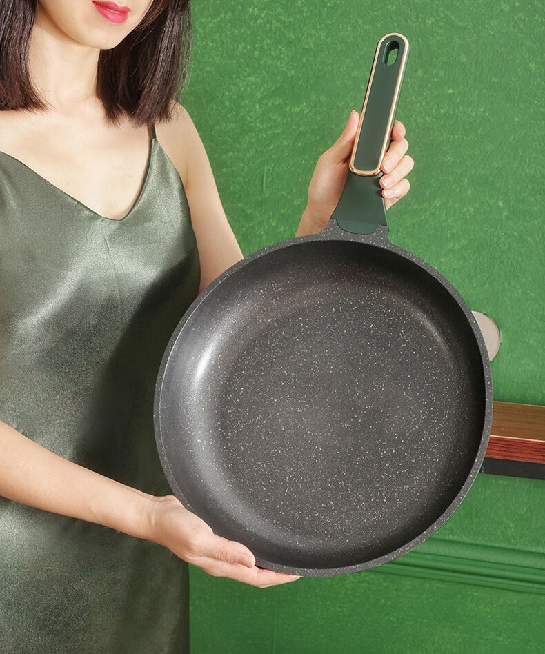 韩派墨绿轻匠心麦饭石不粘锅平底锅家用多功能牛排煎锅煎饼煎蛋烙饼锅