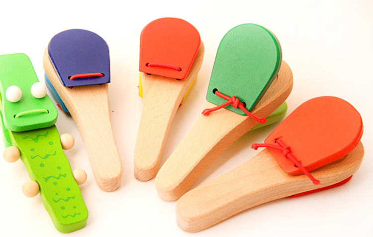 曲漾木制打击乐器手拍板响板手摇响拍板宝宝打击乐器玩具小熊响板