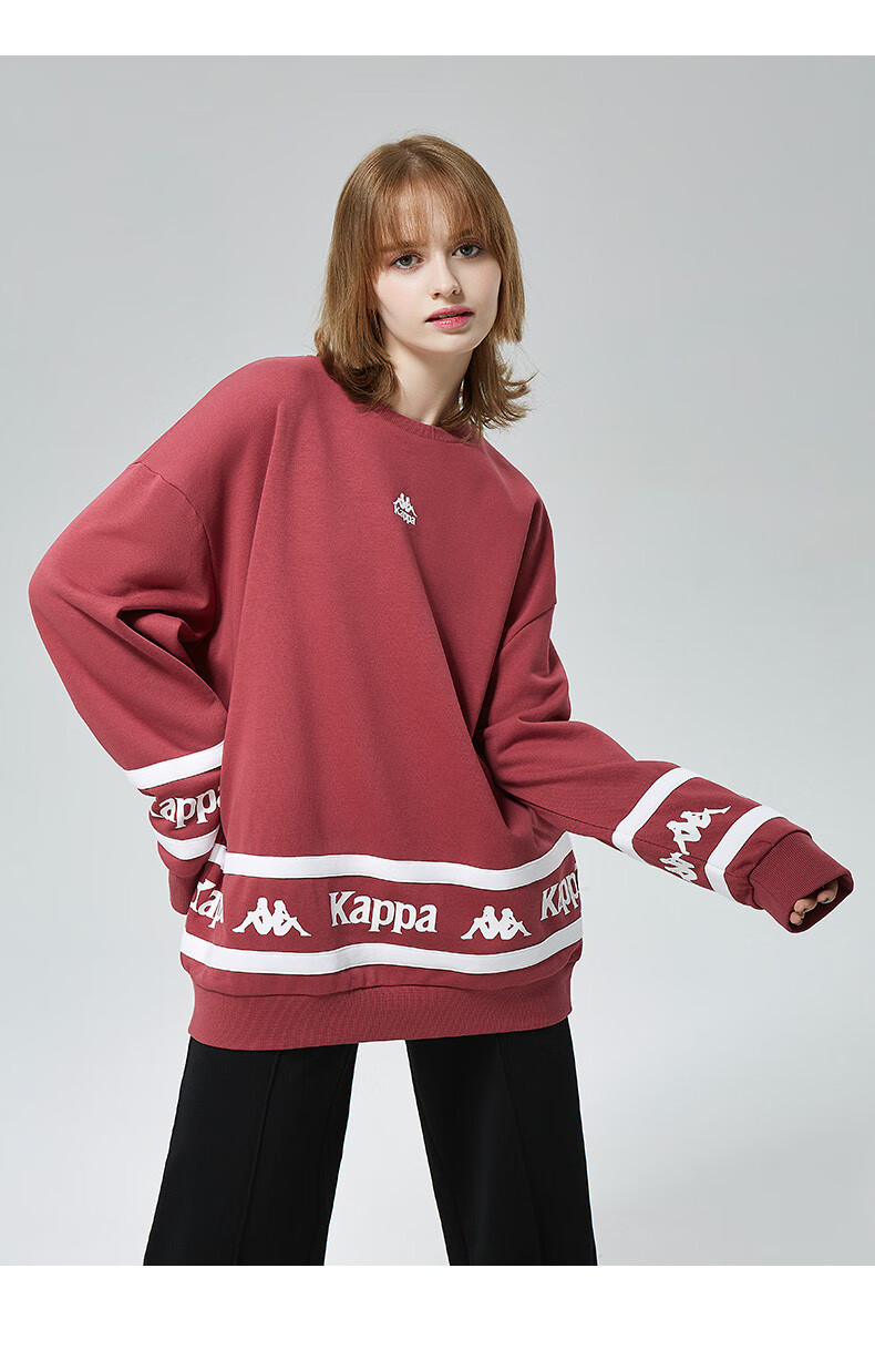 kappa卡帕串标套头衫新款秋女落肩卫衣宽松圆领外套休闲长袖k0a62wt