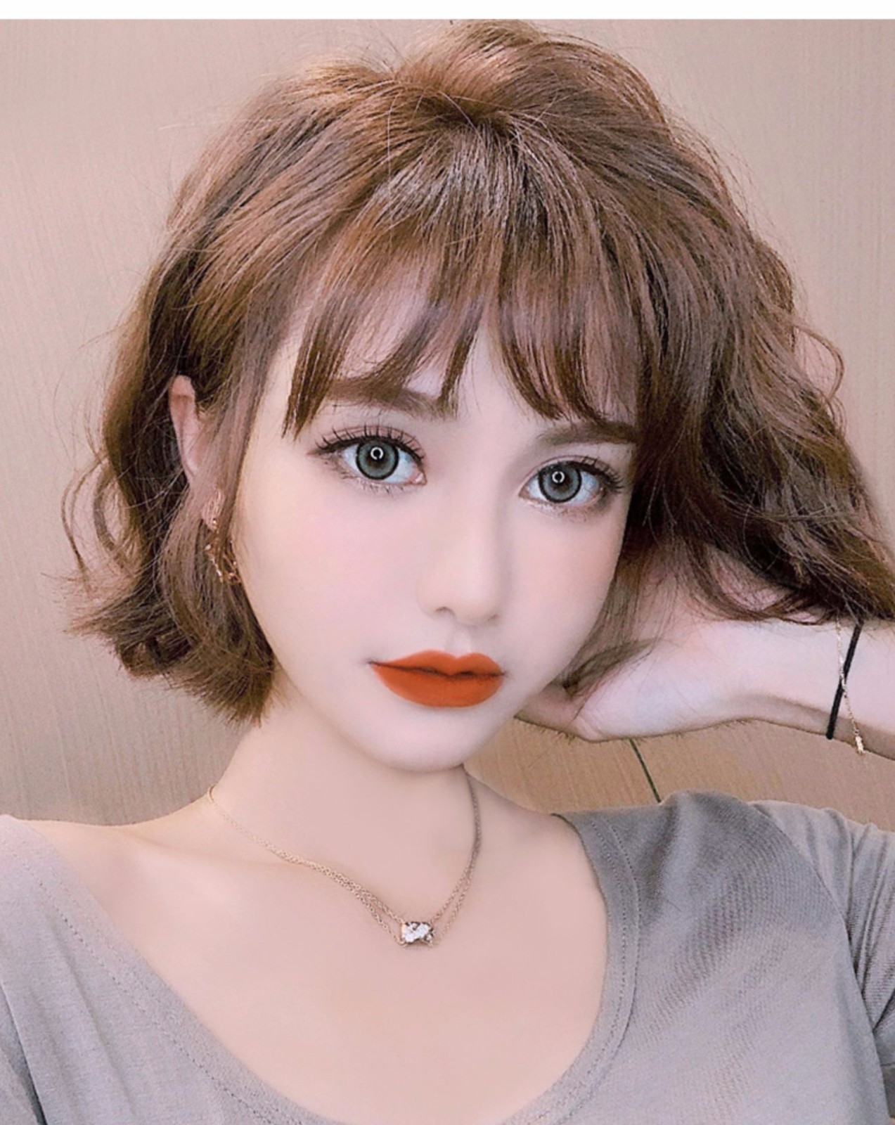 假发女短卷发羊毛卷全真发头套式可爱波波头真人发丝自然少女发套空气