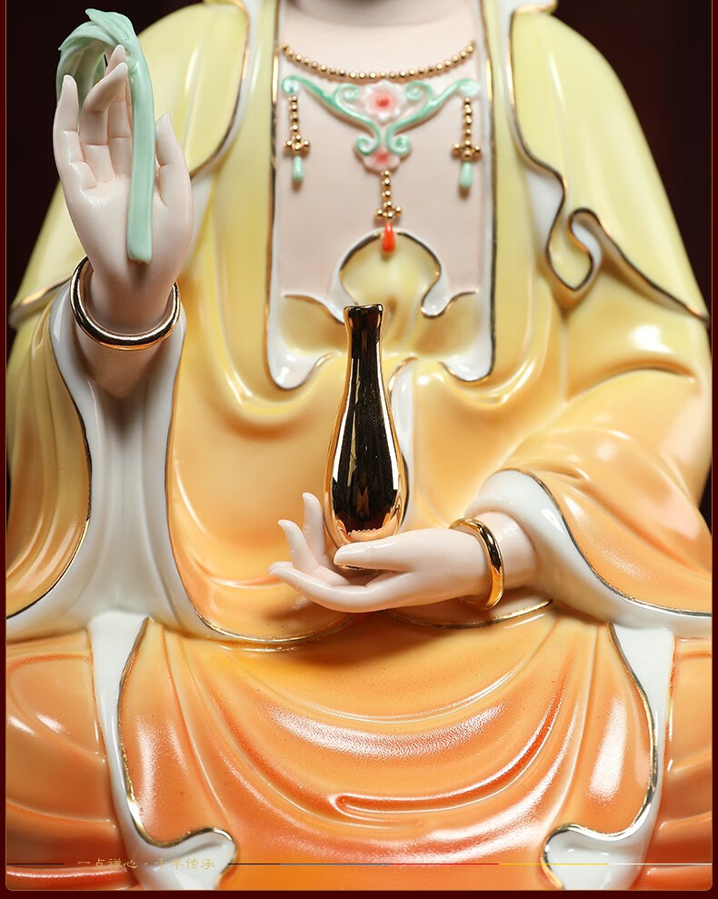 坐莲彩色西方三圣佛像摆件观音大势至菩萨坐像阿弥陀佛陶瓷家居供奉