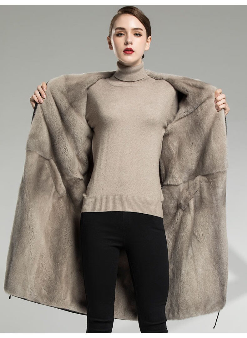 乔曼莎轻奢品牌女装2022水貂银蓝貂内胆皮大衣整貂皮草整貂宽松修身