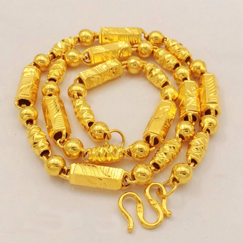 越南沙金项链男空心镀金大链子久不掉色粗佛珠竹节金首饰 1号60厘米长