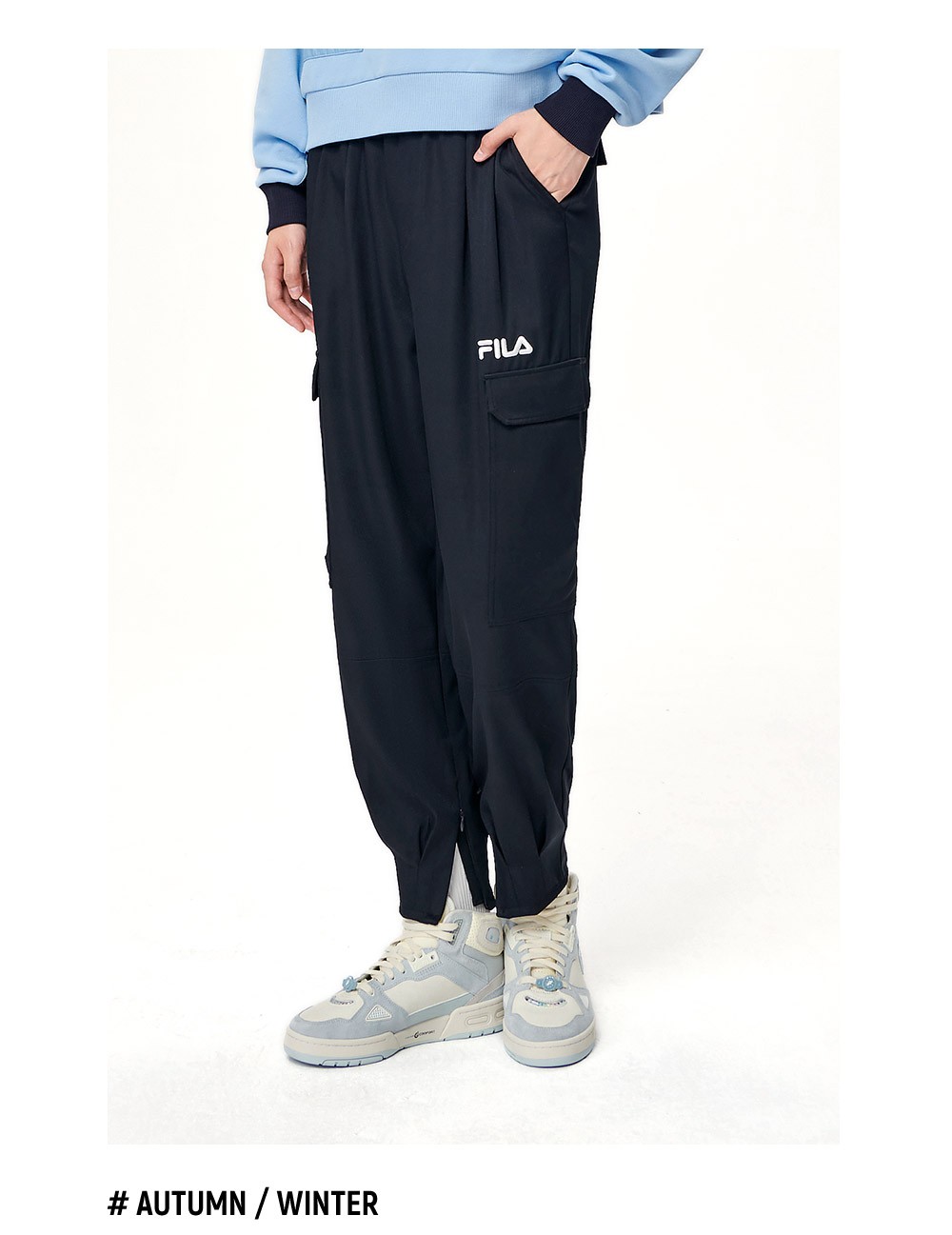 fila斐乐女装官方女裤梭织长裤2021冬季新款休闲裤工装裤运动裤潮流裤