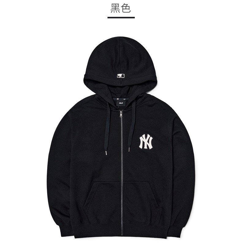 mlb韩国男女卫衣ny洋基队简约情侣连帽拉链卫衣3atrb0124 43mgd灰色ny