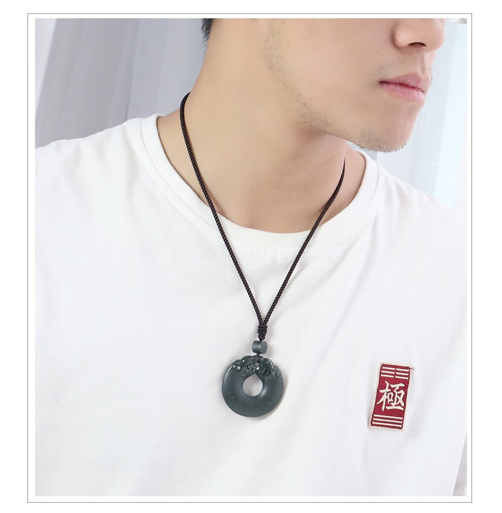 月石缘和田玉平安扣吊坠男女款双龙护主玉坠挂件玉石男士项链玉坠子