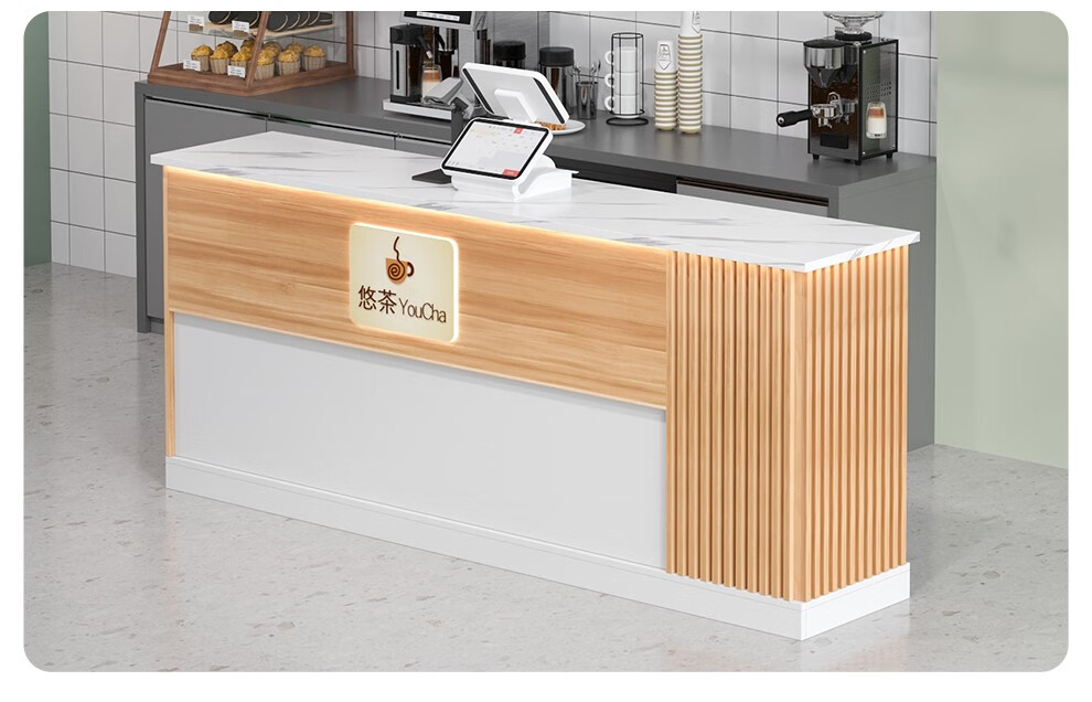 喜伯莱 吧台奶茶店咖啡店收银台甜饮品烘焙水果店前台接待台轻奢转角
