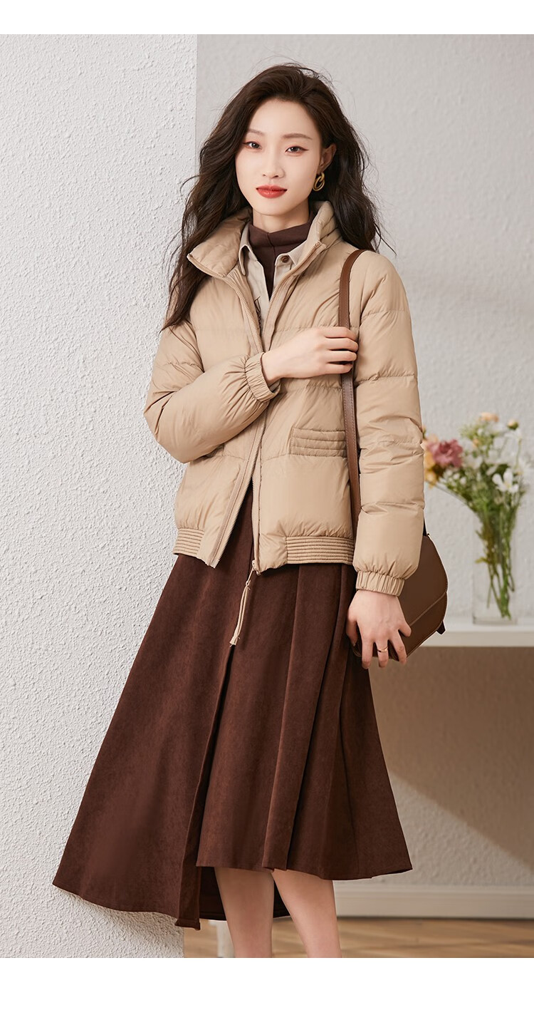 smen诗萌羽绒服女2022冬季新款纯色立领百搭防风保暖短款外套女装