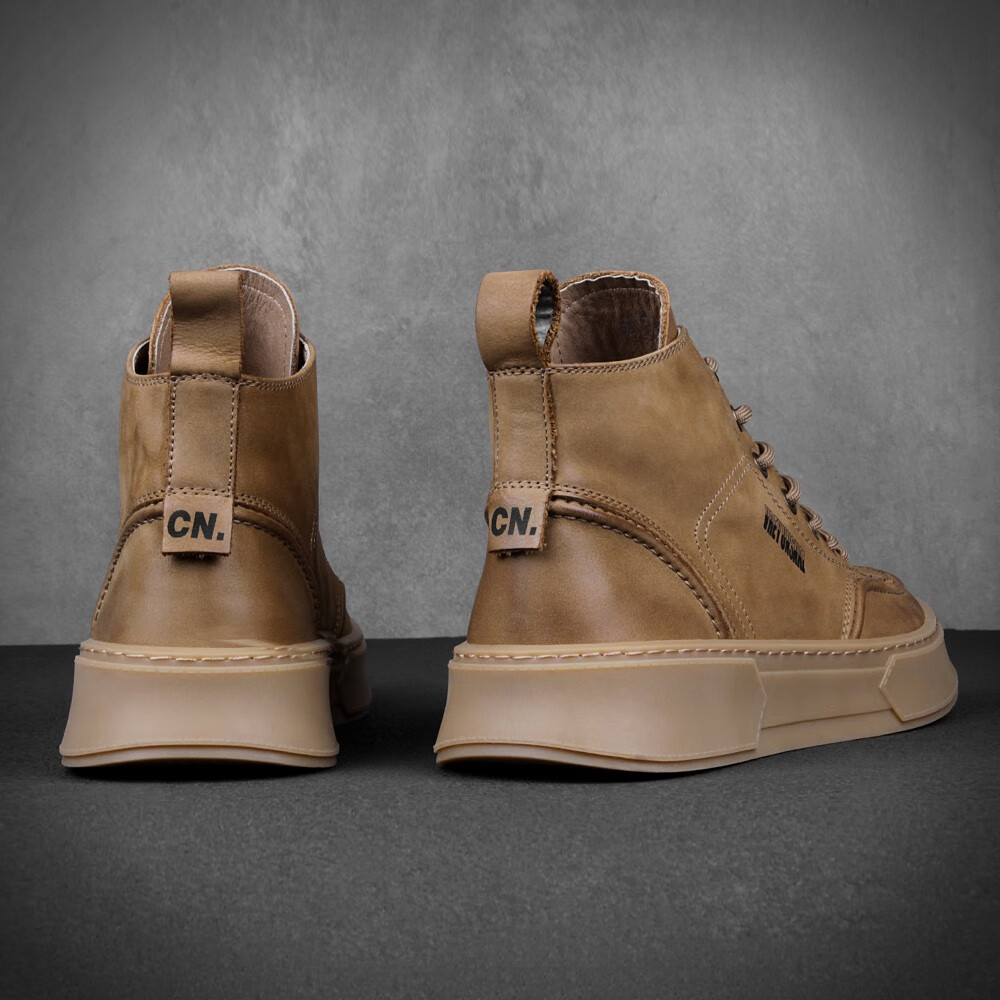 kaisifu轻奢品牌马丁靴男高帮短靴牛皮靴子英伦风复古棕色时尚工装靴