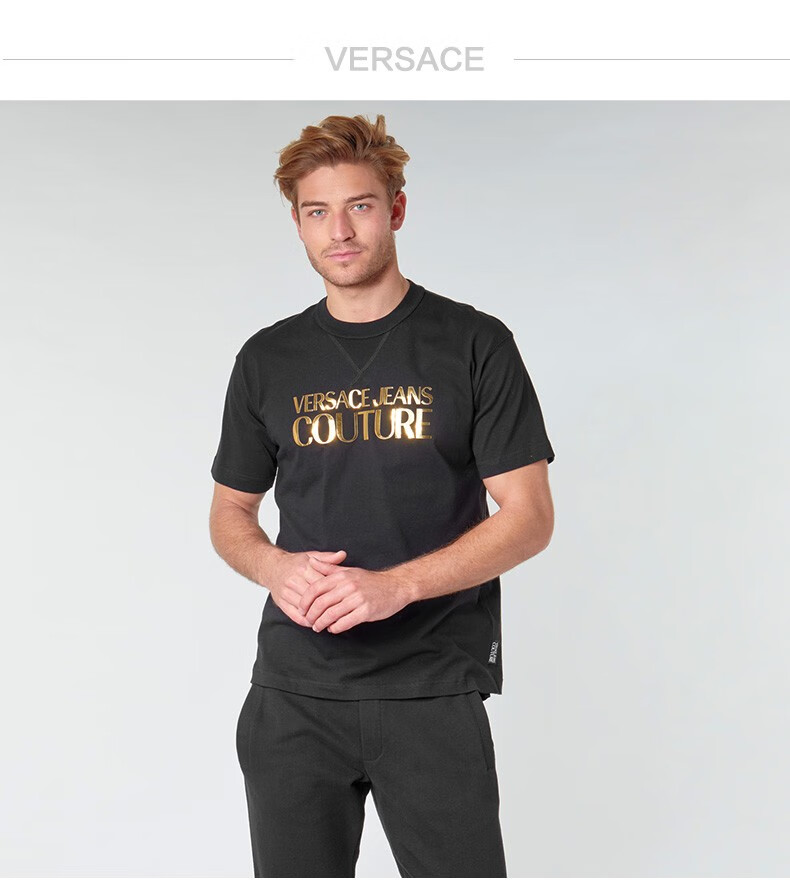 versace范思哲奢侈品男装短袖t恤男士烫金字母logo夏季新款男装b3gva