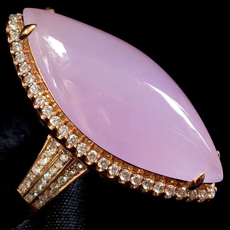 月亮阿姨翡翠冰种紫罗兰大马眼戒指缅甸玉石蛋面翡翠手饰18k金镶钻石