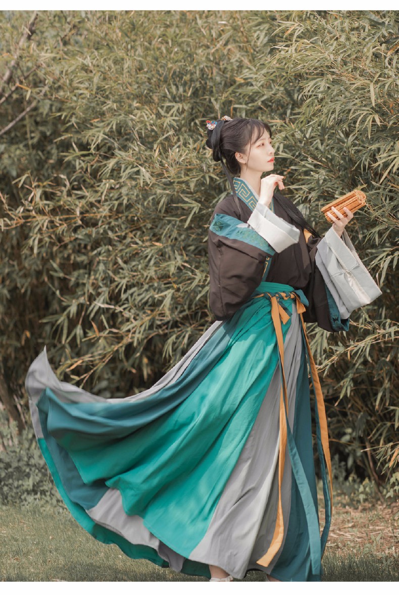 五五年原创汉服女 墨绘 丹青晋襦交领齐腰襦裙6米9米摆男女情侣款 女