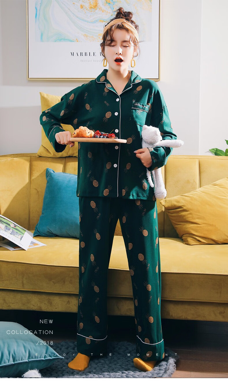 南极人纯棉睡衣女士秋长袖款开衫韩版家居服套装 nshzy-2910 m